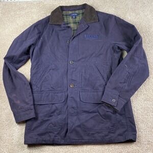 Lands End Lucasfilm Ltd Barn‎ Jacket Mens Medium Tall Navy Blue Plaid Lined Coat